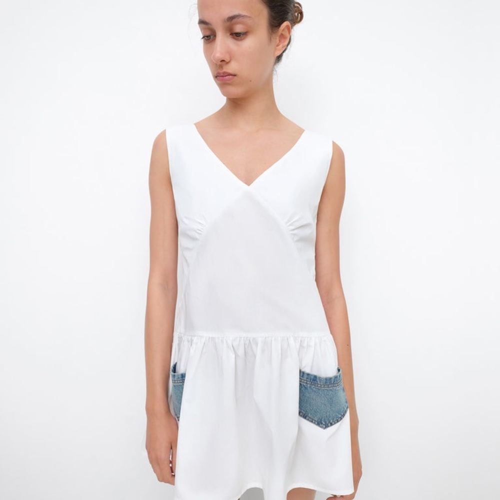 Gimaguas White Dress with Blue Accents NWT